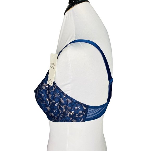 Simone Perele Bra 36D Marguerite Navy Night Blue Underwired Triangle Bra Floral - Picture 8 of 11